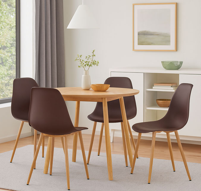 Aranżacja z brązowym krzesłem Exin 3X kawa