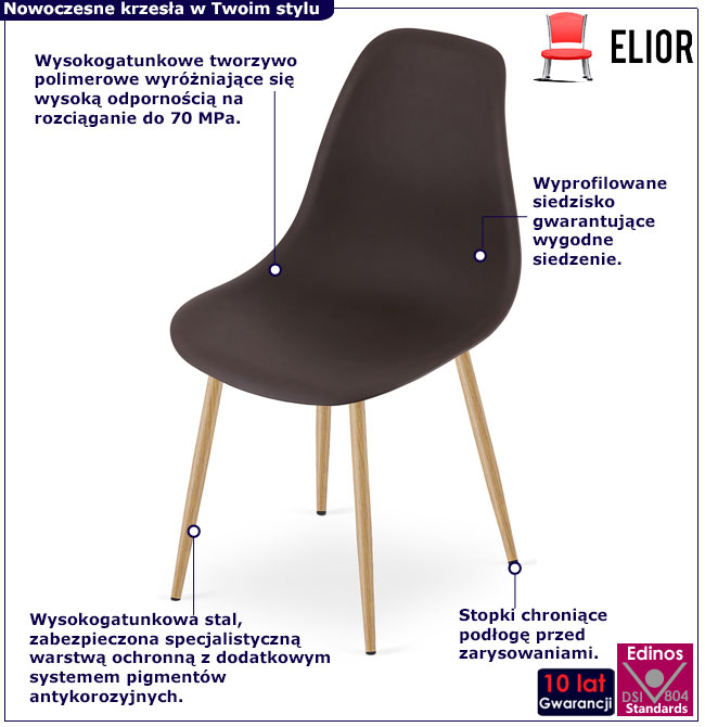 Brązowe plastikowe krzesło do jadalni Exin 3X kawa