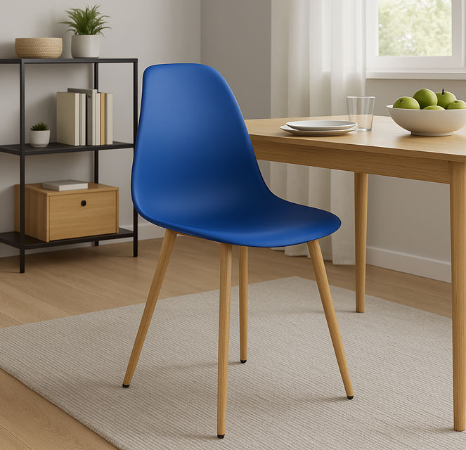 Salon nowoczesny z wykorzystaniem niebieskiego krzesła Exin 3X