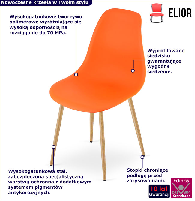 Pomarańczowe plastikowe krzesło kuchenne Exin 3X