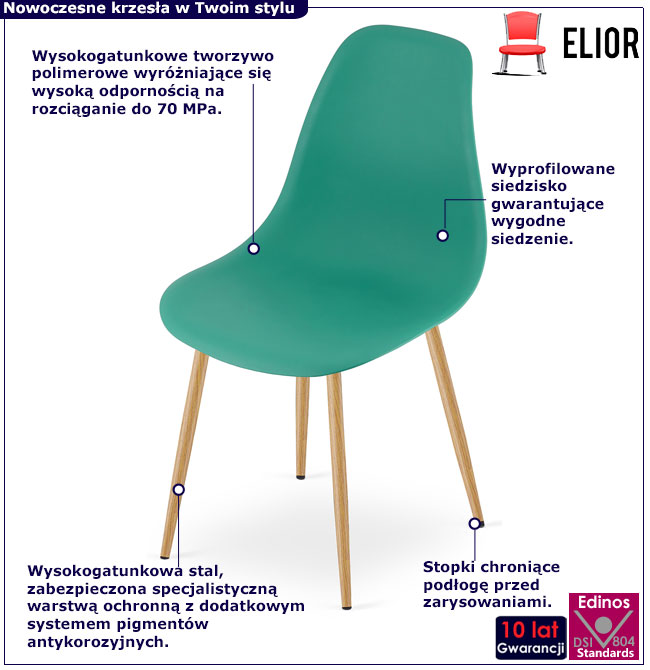 Zielone krzesło kuchenne z metalowymi nogami Exin 3X