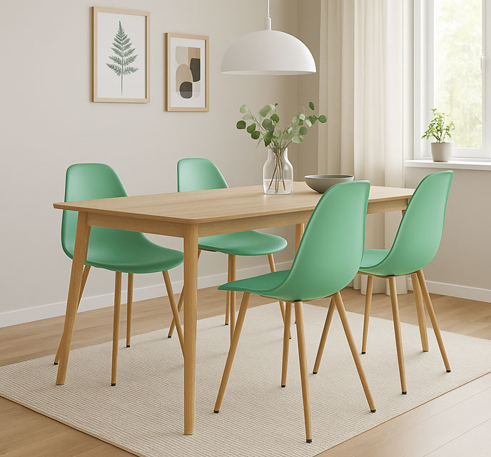 Wnętrze z wykorzystaniem zielonego krzesła Exin 3X