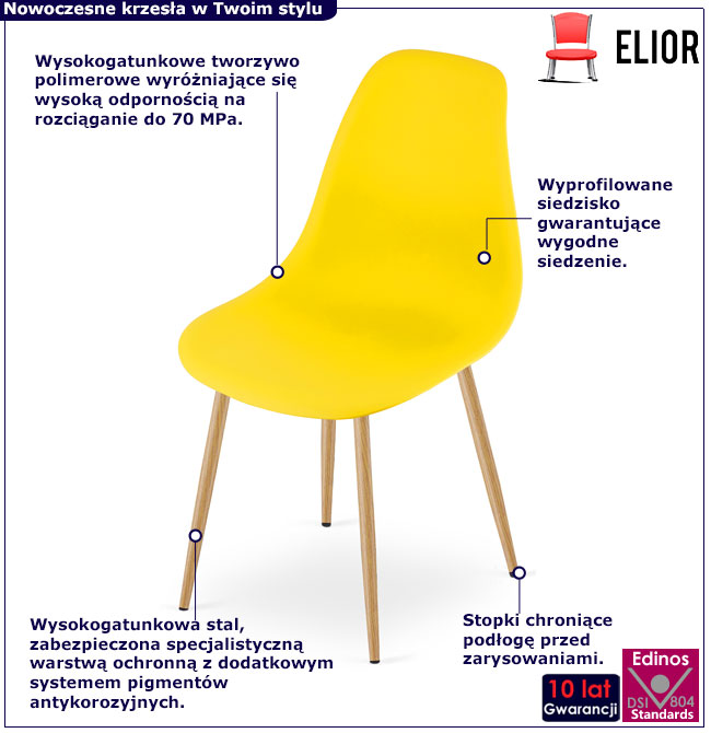 Żółte krzesło do stołu z metalowymi nogami Exin 3X