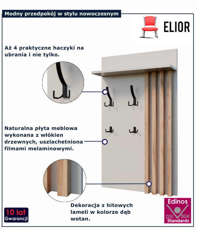 Kaszmirowa półka z wieszakiem do przedpokoju Crizzo