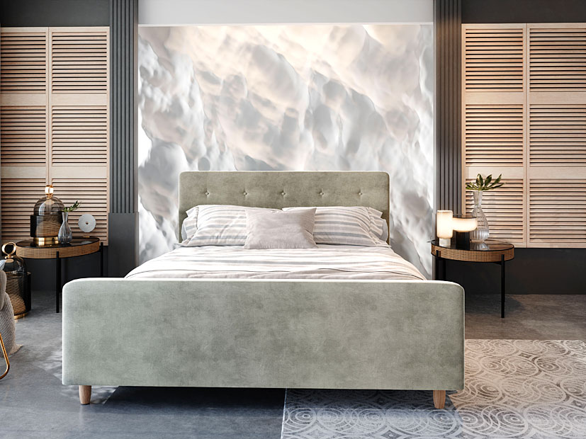 Elegancka sypialnia z wykorzystaniem szarego łóżka Montivio 