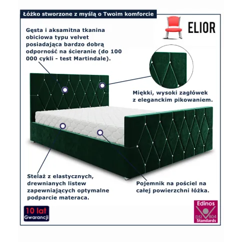 Zielone tapicerowane łóżko Diamare