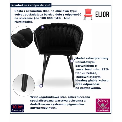 Plecione krzesło welurowe czarne Tisse 3X