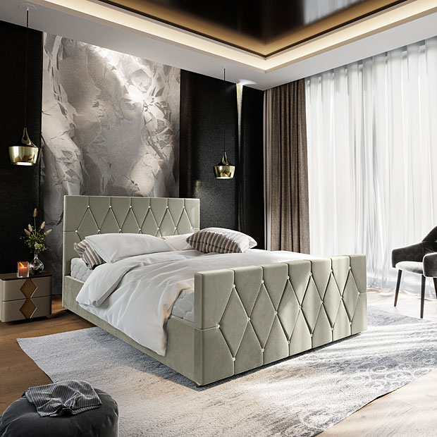 Elegancka sypialnia z wykorzystaniem szarego łóżka Diamare
