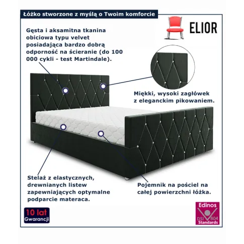 Grafitowe nowoczesne łóżko Diamare