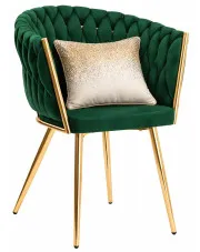 Ciemnozielone krzesło z podłokietnikami plecione do salonu - Tisse 4X w sklepie Edinos.pl