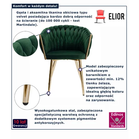 Plecione krzesło welurowe zielone Tisse 4X