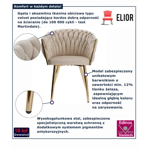 Plecione krzesło welurowe beżowe Tisse 4X