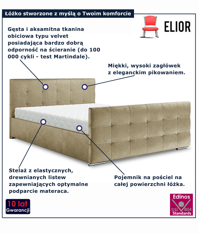 Nowoczesne łóżko welurowe w kolorze beżu Diamare