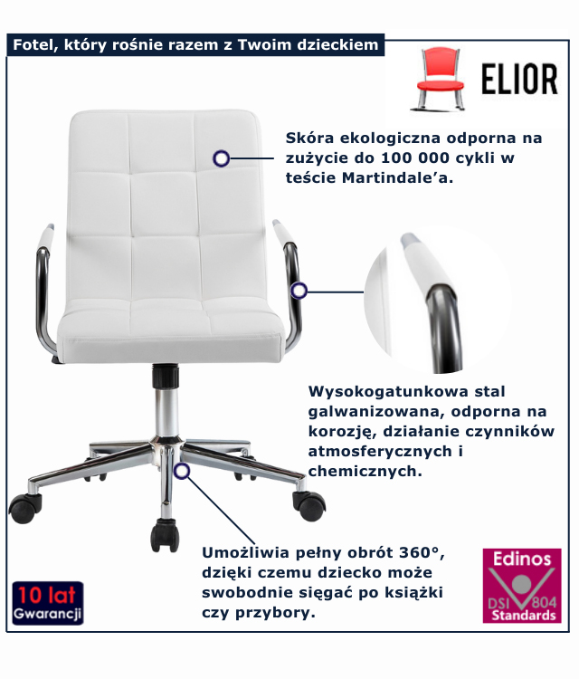 biały fotel do nauki