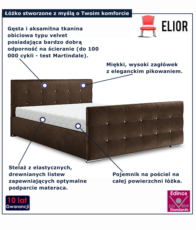 Nowoczesne łóżko welurowe w kolorze brązu Diamare