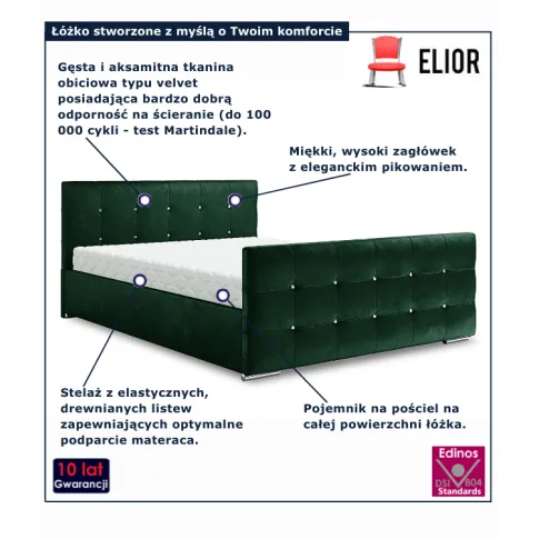 Ciemnozielone łózko tapicerowane Estelio