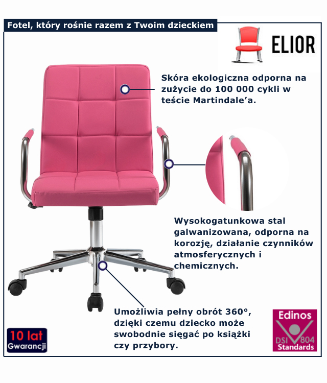 różowy fotel do nauki