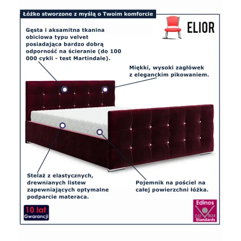 Pikowane bordowe łóżko Estelio