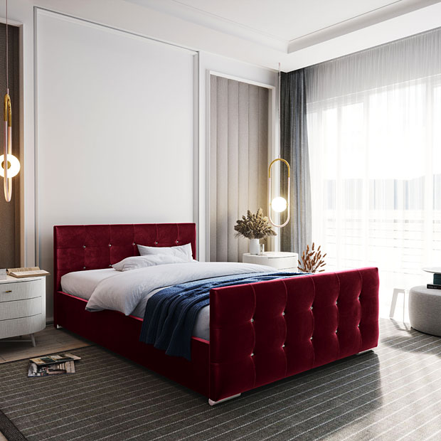 Elegancka sypialnia z wykorzystaniem zielonego łóżka Estelio