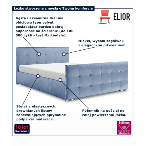 Welurowe łóżko tapicerowane z pojemnikiem Estelio