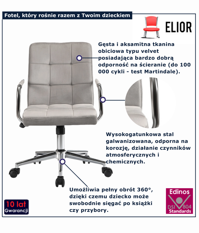 szary fotel do nauki
