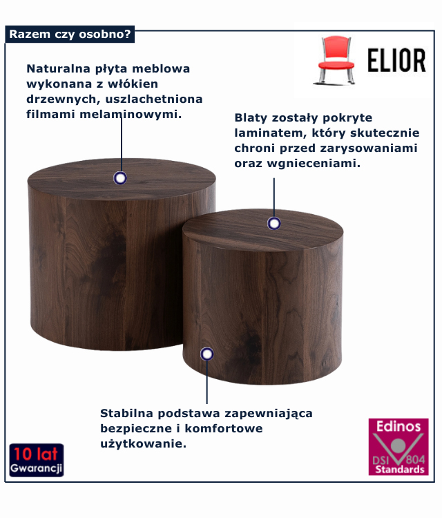 Komplet 2 stolików kawowych Adet orzech