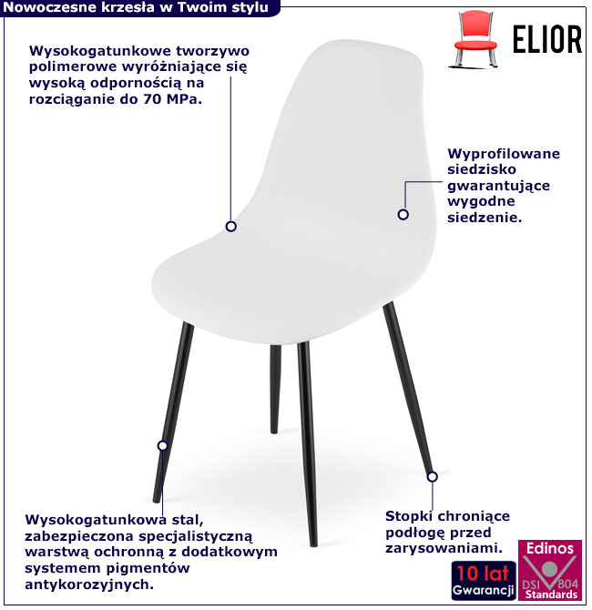 Białe plastikowe kuchenne krzesło na metalowych nogach Exin 4X