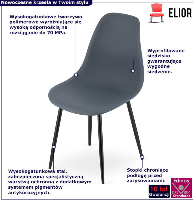 Plastikowe kuchenne krzesło na metalowych nogach Exin 4X dark slate