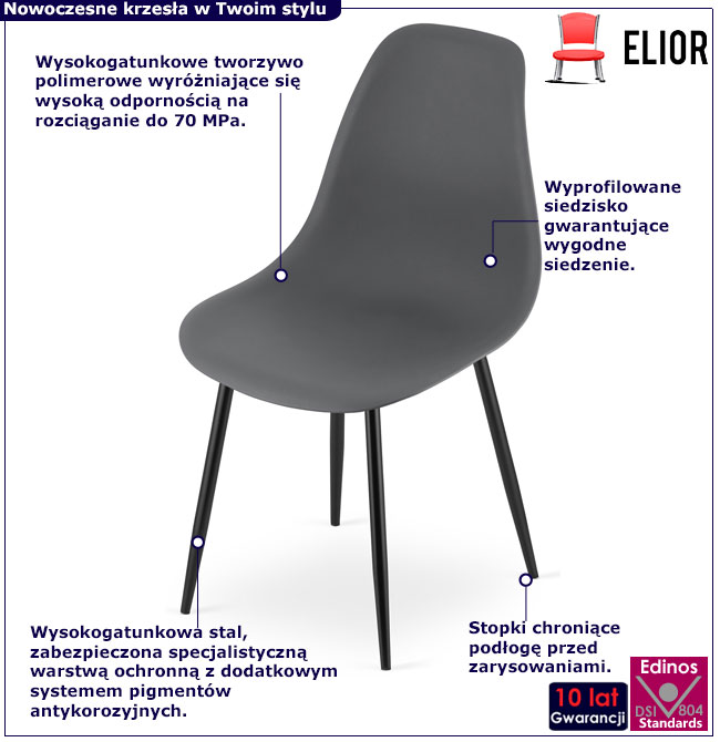 Kuchenne krzesło na metalowych nogach Exin 4X ciemny szary
