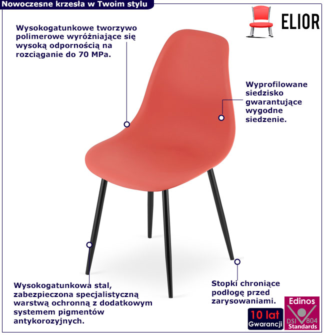 Czerwone kuchenne krzesło na metalowych nogach Exin 4X