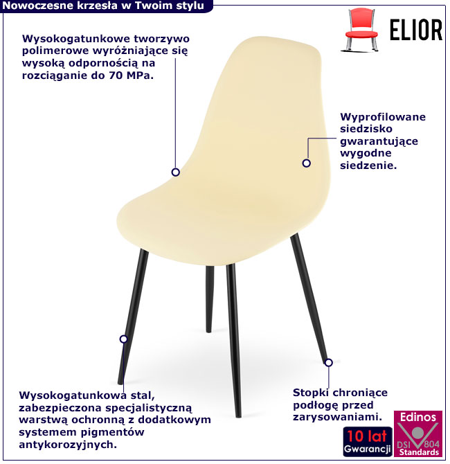 Kremowe krzesło plastikowe do salonu Exin 4X