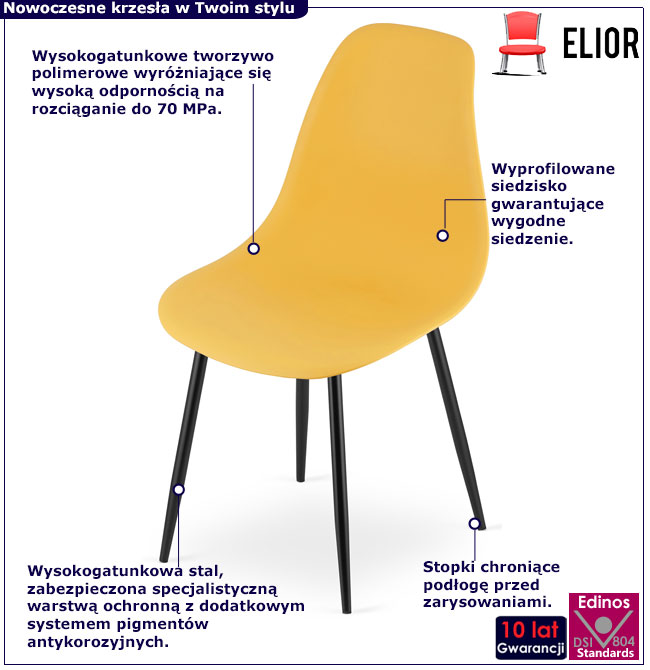 Musztardowe krzesło plastikowe do stołu Exin 4X