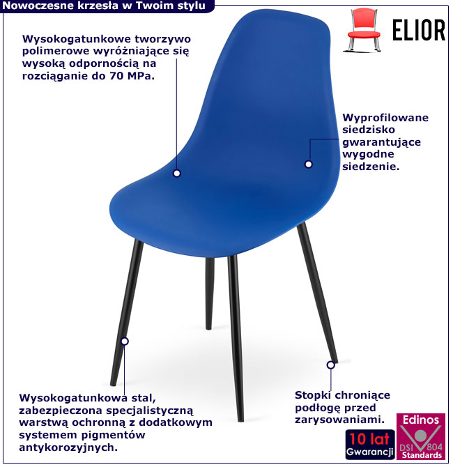 Niebieskie nowoczesne krzesło kuchenne Exin 4X