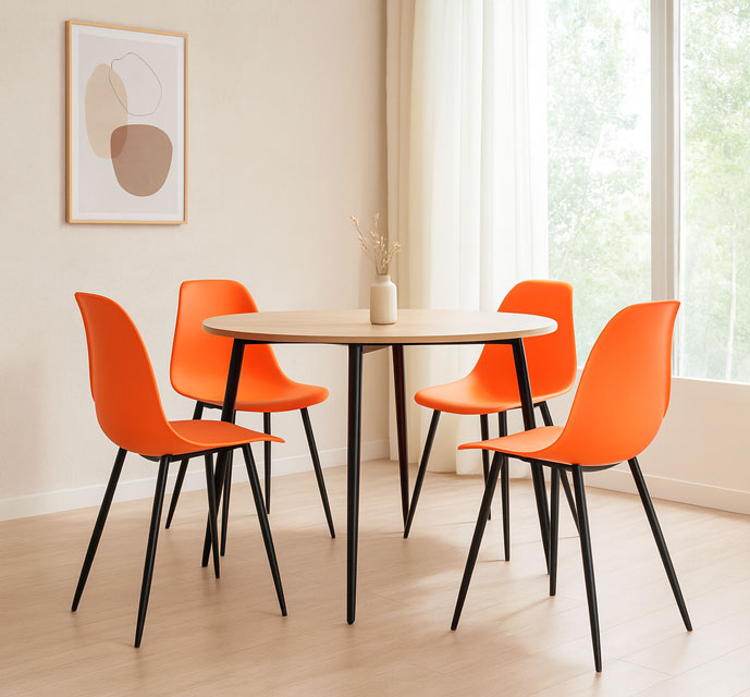Aranżacja z wykorzystaniem pomarańczowego krzesła z czarnymi nogami Exin 4X