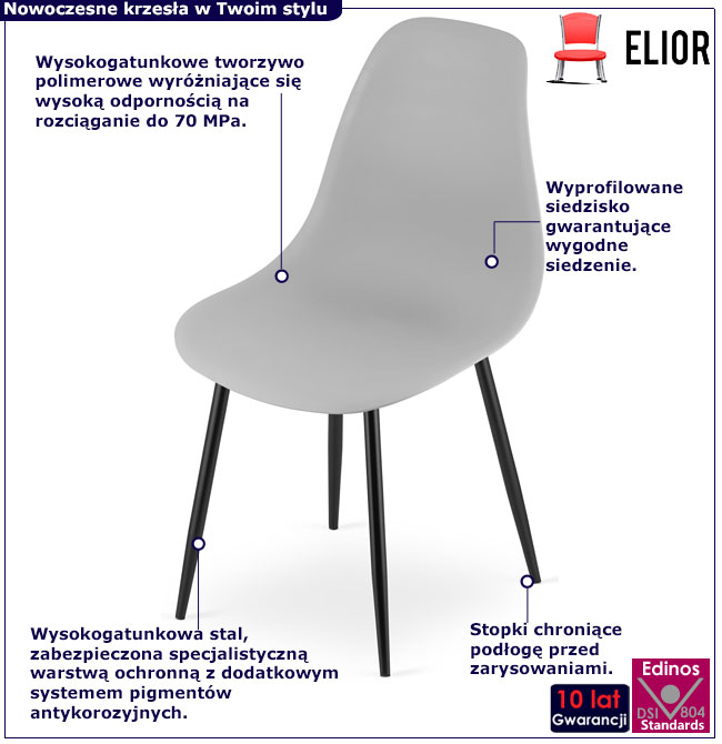 Szare minimalistyczne krzesło do salonu z czarnymi nogami Exin 4X