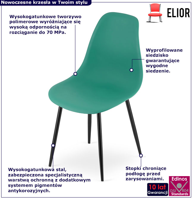 Zielone krzesło do salonu z czarnymi nogami Exin 4X