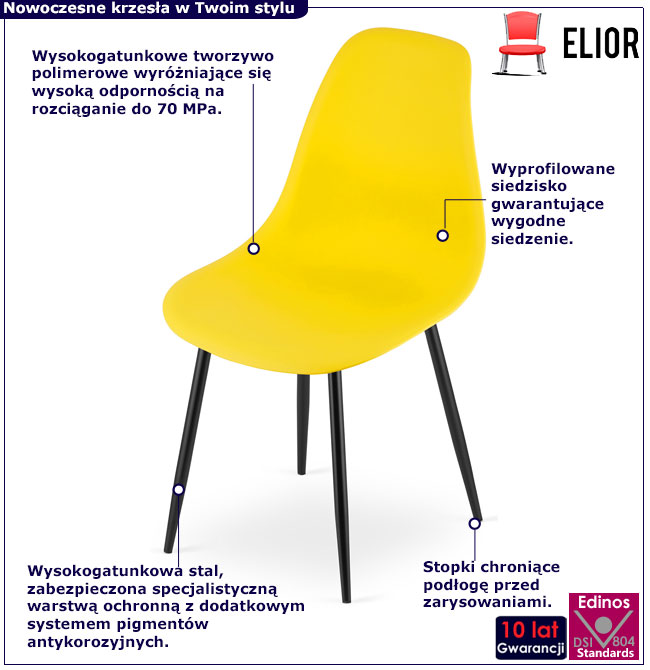 Żółte krzesło do salonu na czarnych nogach Exin 4X