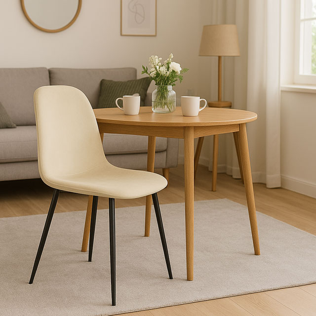 Jadalnia z wykorzystaniem beżowego krzesła metalowego Larox