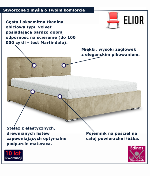 Nowoczesne łóżko welurowe w kolorze brązowym Solviero