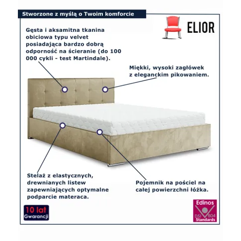 Beżowe nowoczesne łóżko welurowe Solviero