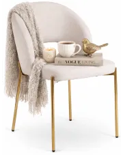 Eleganckie kremowe krzesło na zlotych nogach - Jormo w sklepie Edinos.pl