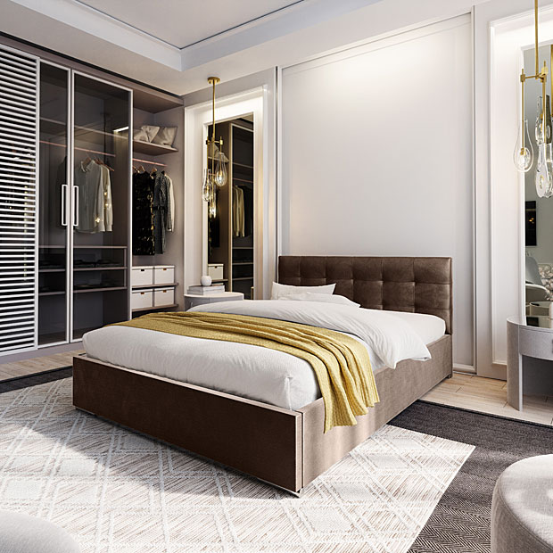 Elegancka sypialnia z wykorzystaniem łóżka Solviero