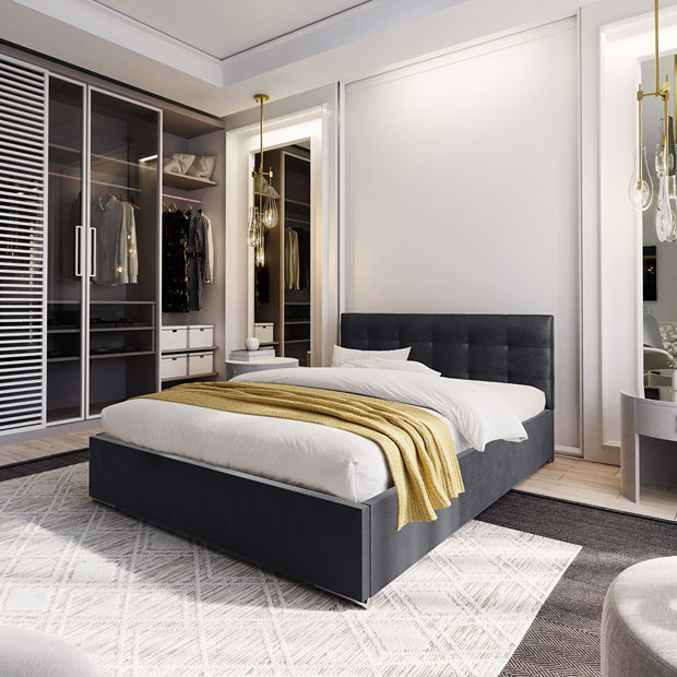 Elegancka sypialnia z wykorzystaniem łóżka Solviero