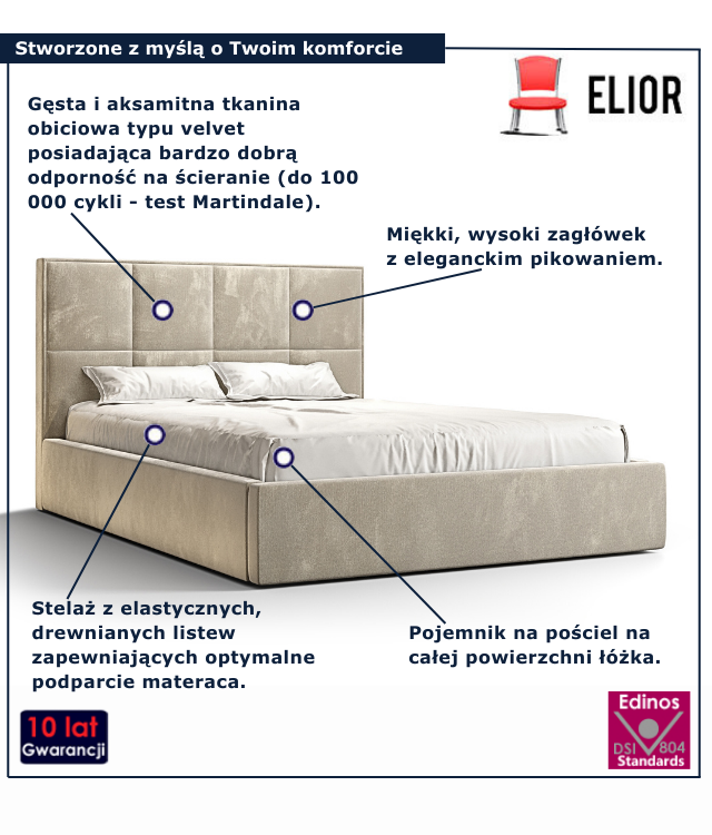 Nowoczesne łóżko welurowe w kolorze beżowym Solviero