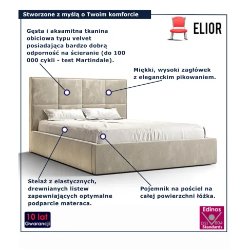 Beżowe łóżko tapicerowane Noverra beż