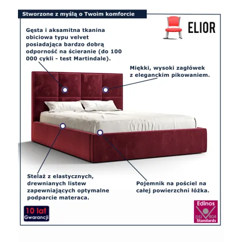 Bordowe pikowane łóżko Noverra