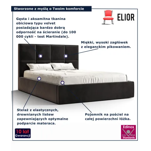 Grafitowe łóżko z pikowanym zagłówkiem Noverra