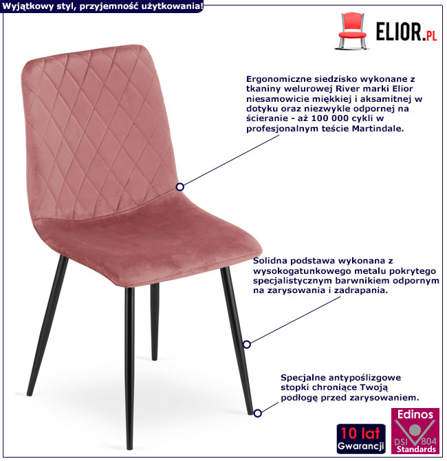 Krzesło z kompletu 4 krzeseł do jadalni Orinos róż