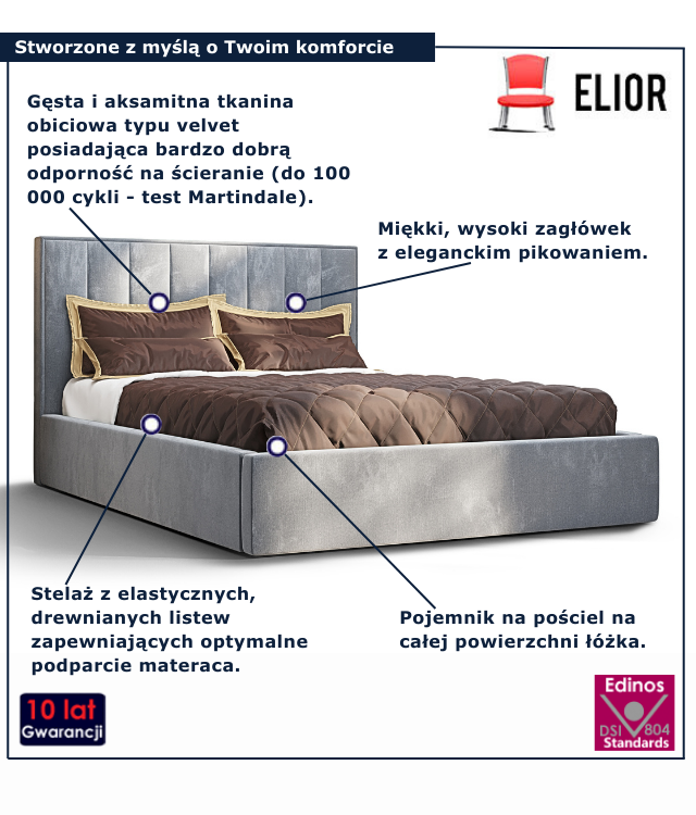 Błękitne nowoczesne łóżko z pojemnikiem na pościel Vensari