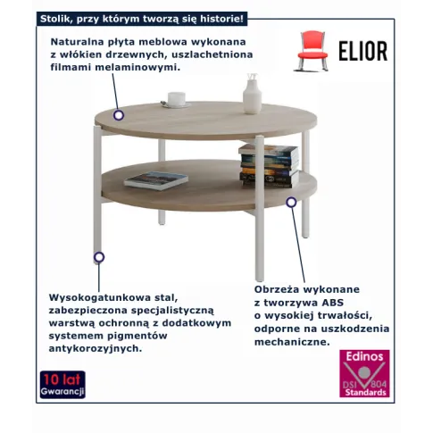 Kawowy stolik dąb sonoma z metalowych nogach Fablle 3X